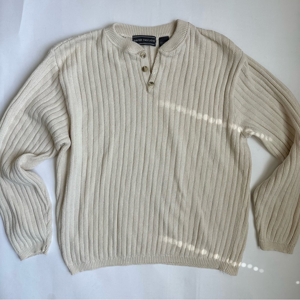 Vintage David Taylor Cream Crewneck Sweater Made in USA XL